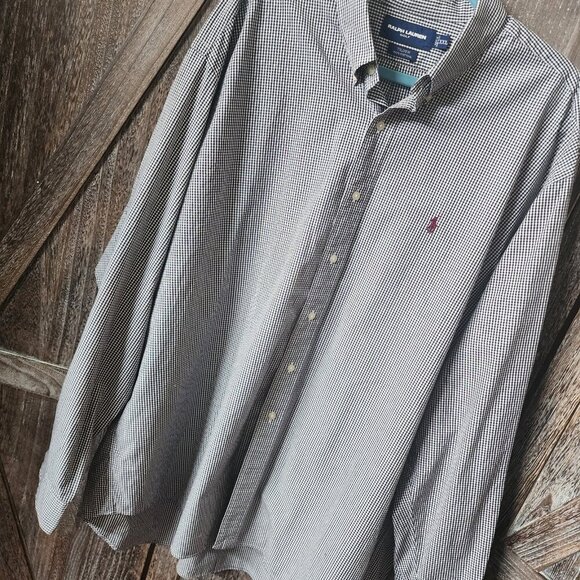 Ralph Lauren Golf Tilden Button Up Long Sleeve Shirt Black & White Check XXL EUC - Picture 2 of 8